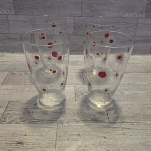 4 Mid Century Atomic Starburst Highball Glasses Red & Frosted‎ Design Vintage